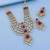 KUSHAL'S Fashion Jewellery Ruby Victorian Polished Copper Kundan Necklaceset with Earrings and adjustable Thread, Best for Casual Wear & Special Occasion -