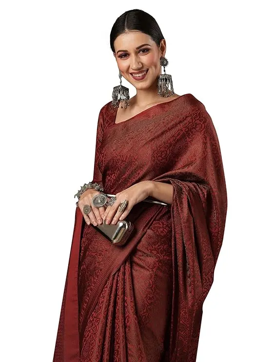 AKHILAM Women's Woven Design Zari Work Banarasi Silk Saree With Unstitched Blouse Piece